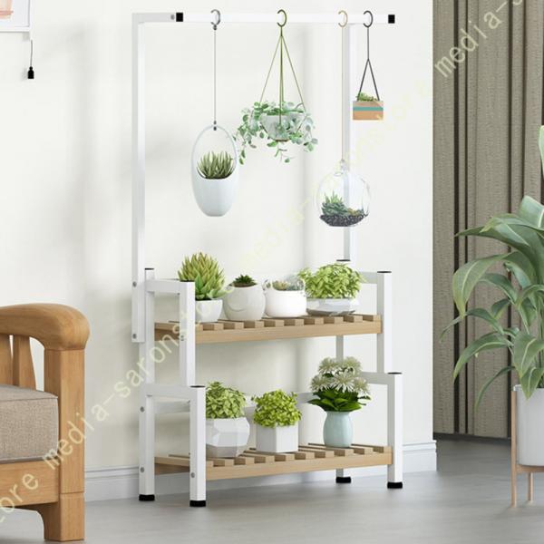 プランタースタンド プランターラック フラワースタンド 2段 吊り鉢 吊り下げ ガーデンラック 鉄製...