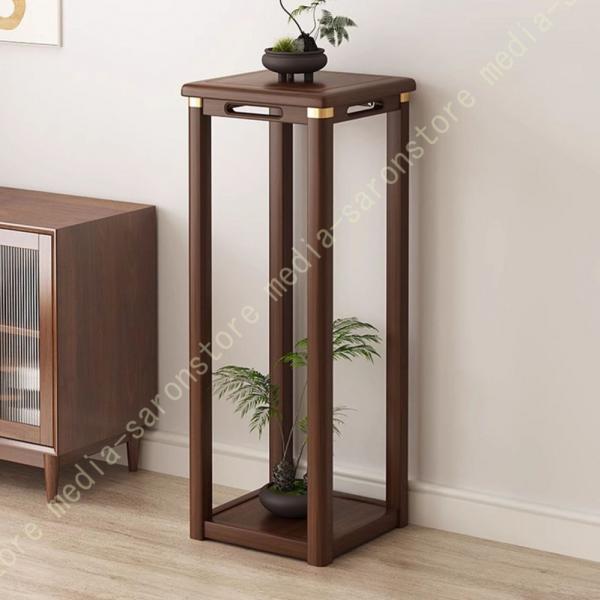 フラワースタンド 花台 収納棚 鉢スタンド 2層 くるみの木 無垢材 花瓶台 植物ラック おしゃれ ...