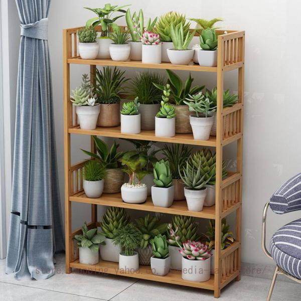 フラワースタンド 竹製 4段 植木鉢台 簡単組立 おしゃれ 花台棚 装飾用 多肉植物 花台 キャスタ...