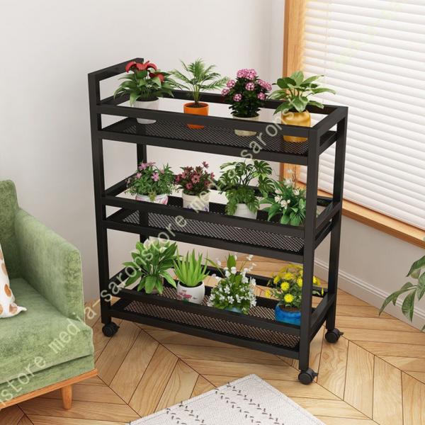 フラワースタンド 3段 ガーデンスタンド 収納ラック 花置き棚 ガーデンラック 園芸ラック キャスタ...