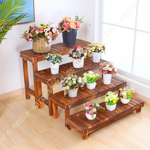 フラワースタンド 4段 屋外 室内 ガーデンラック 木製 プランタースタンド 園芸ラック 花棚 花台...