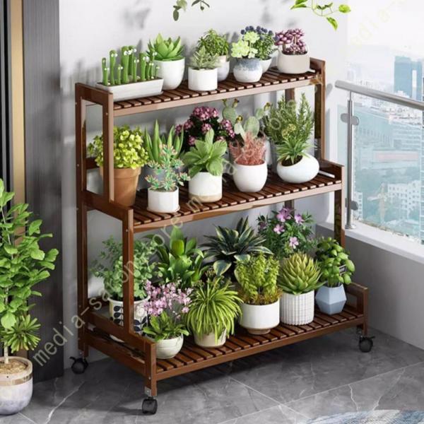 フラワースタンド 3段プランタースタンド ガーデンラック ガーデニング キャスター付き 移動ラクラク...