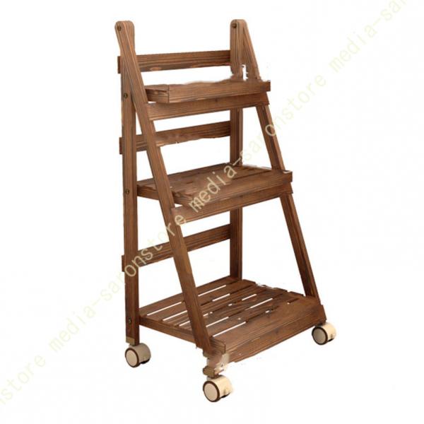 フラワースタンド 3段 ガーデニング キャスター付き 園芸ラック 鉢植え スタンド 折り畳み式の木製...