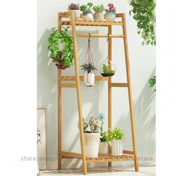 ガーデンラック 天然竹製 複数の植物用の吊り下げ植物棚 フラワースタンド 屋外 花棚 植木鉢 ガーデ...