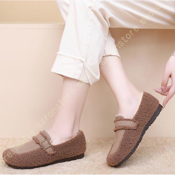 ローファー レディースブーツ ショート 丈 ベルト付き フィット ずれない 低ヒール 歩くやすい ビ...