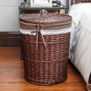 ランドリーバスケット かご 籐 みカゴ 小物収納 ラタン 和風 お手入れ簡単 大容量 せんたくかご 耐荷重 衣類収納 おもちゃ収納 洗濯物入れ 取っ手付き