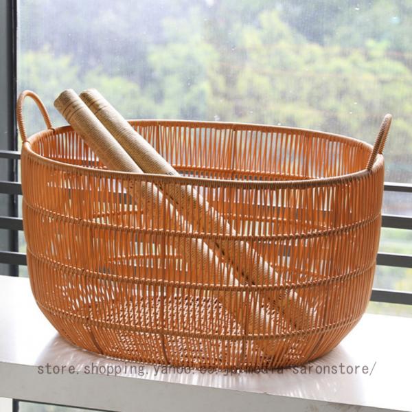 編みかご ランドリー収納 収納かご バスケット ラタン製 籐 おしゃれ ランドリーバスケット 洗濯か...