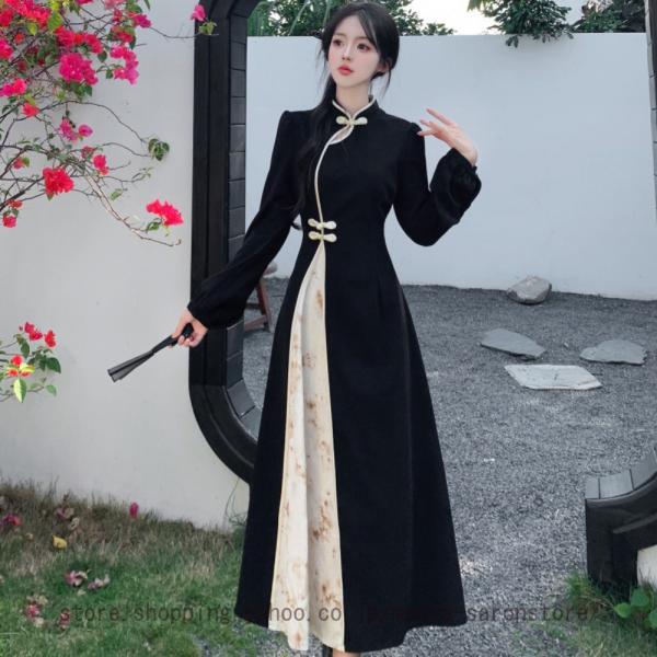 チャイナ服 ロング丈 ロングチャイナドレス 結婚式ゲスト衣装 ワンピースドレス フォーマルワンピース...