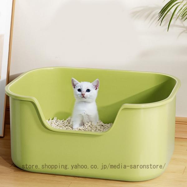 ネコトイレ 深型 ホワイト トイレ 本体 猫用 キャット ペット お掃除簡単 掃除しやすい 通気性 ...