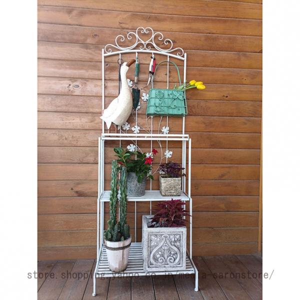 フェンス付きフラワースタンド ３段 アイアン ガーデンフェンス 1台 おしゃれ 花飾り フラワースタ...