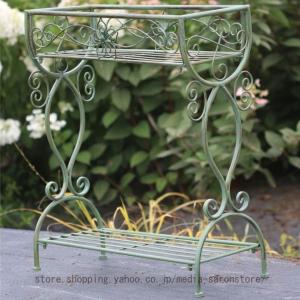 ガーデンラック 横型 2段 アイボリー ブラック おしゃれ 花台 屋外 室内 アイアン フラワースタンド フラワーラック プランタースタンド 園芸 棚 花 ラック