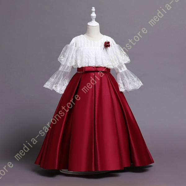 ドレス 発表会ドレス ジュニアドレス 女の子 コンクール ドレス 蝶結び リボン ワンピース レース...