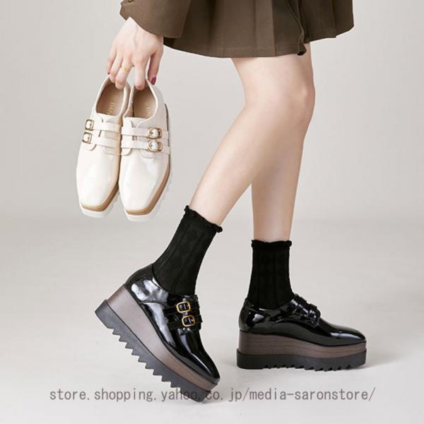 日系 シューズ レディース オックスフォードシューズ 厚底シューズ ハイヒール 8cm ラウンドトゥ...