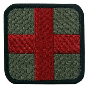 衛生兵 十字 タクティカル刺繍入りマジックテープワッペン オリーブと赤