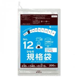 ECO TAI　エコ袋　No.12　ひも付規格袋 FAH-12 半透明 200枚×80冊　代引き不可...