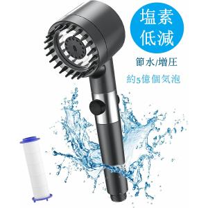 シャワーヘッド マイクロナノバブル 高水圧 節水80% 塩素除去 2重散水板 マッサージブラシ機能  手元止水 3段階モード マイナス電荷ナノバブル 取付簡単