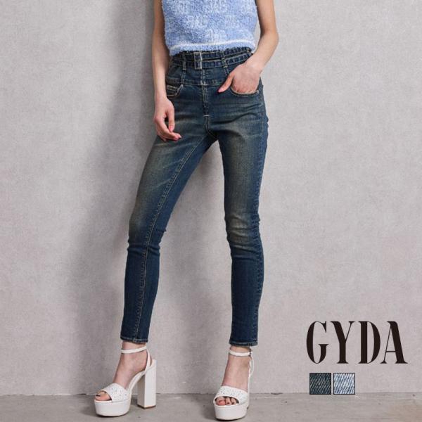 ハイウエストフロントZIPベルトデザインスキニーデニムパンツ GYDA ジェイダ 072532411...