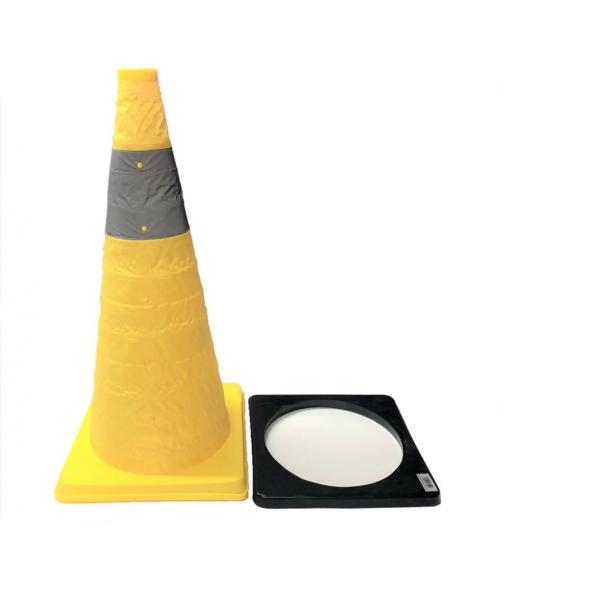 伸縮式カラーコーン ウェイト付き 2個セット 高さ62cm 折り畳み三角コーン イエロー