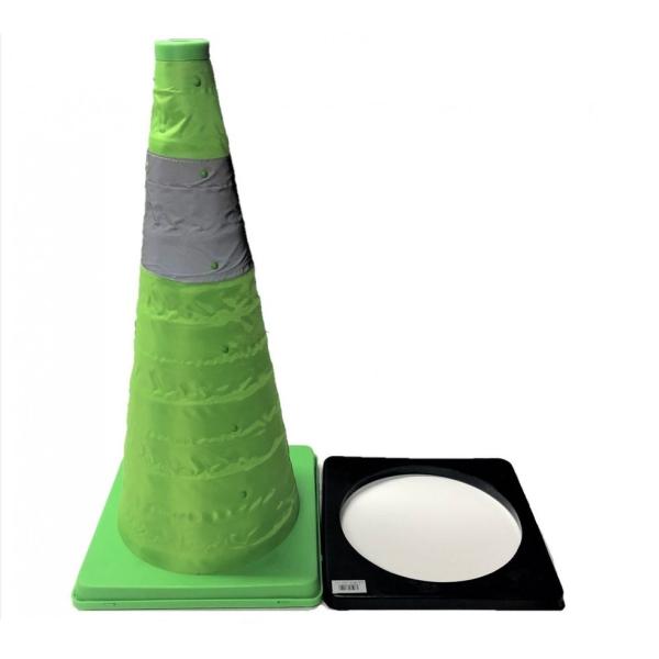 伸縮式カラーコーン ウェイト付き 2個セット 高さ62cm 折り畳み三角コーン グリーン