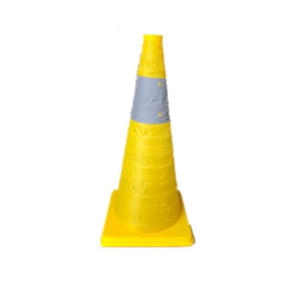 伸縮式カラーコーン 2個セット 高さ62cm 折り畳み三角コーン イエロー