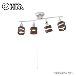 オーム電機 OHM 室内照明器具 4灯シーリングライト ウッドリング 電球別売 LT-YN40BW｜mega-star