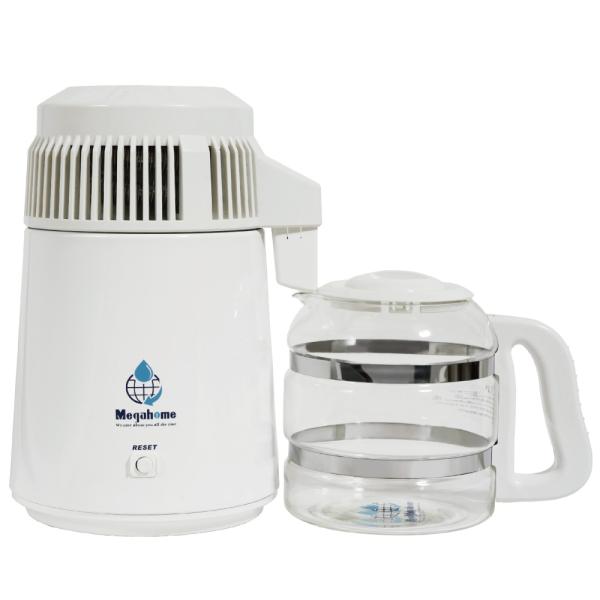 蒸留水器  台湾メガホーム社製 スチールボディ白+ガラス容器 (新) マグネット式電源ケーブル MH...