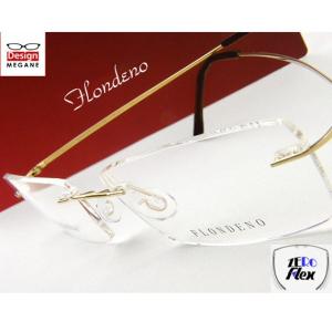 メガネ 度付 FLONDENO ゴールド flexible (丁番ありタイプ) ふちなし ツーポイント βチタニウム素材 眼鏡 一式 送料無料 伊達メガネ 対応