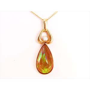 K18 天然　ファイヤーオパール　ダイヤモンド　ネックレス 　新品 　レディース