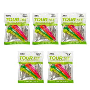【5パックセット】TOUR TEE PRO NEONS ツアーティー プロ ネオン 80mm 4本入り T-489 USGAR&Aルール適合 2024年 蛍光色/クリア ゴルフティー