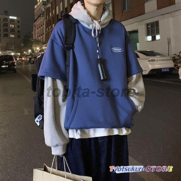 パーカー メンズ ス プルオーバーパーカー おしゃれ 40代 50代 長袖 パーカ 切り替え 韓国風...
