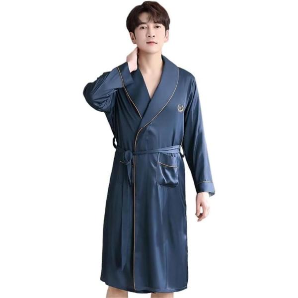 バスローブ メンズ 夏 ナイトガウン シルク浴衣式 前開き パジャマ Vネック 冷感 ゆったり おし...