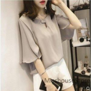 レディース 半袖シフォン ス シフォンシャツ シンプルス シフォンス｜MEGURUストア