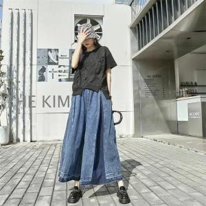 デニムワイドパンツ ガウチョデニムパンツ ゆっ...の詳細画像3