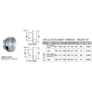 ステンレスフラット型フード付ガラリ　FN Sタイプ FN 150S HLP サイズ A189ｘB14...