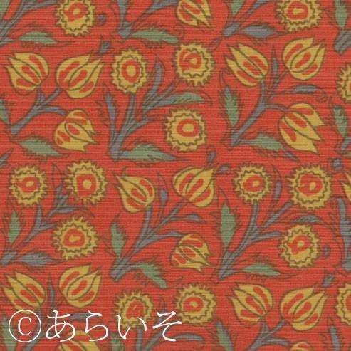 【化粧箱入り】おしゃれ綿風呂敷120cm　大判サイズ　チューリップ手花文　朱　和柄/名物裂あらいそ