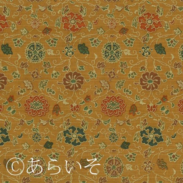 おしゃれ小風呂敷50cm　綿100％　花文唐草　金茶　弁当箱などに　和柄/名物裂あらいそ
