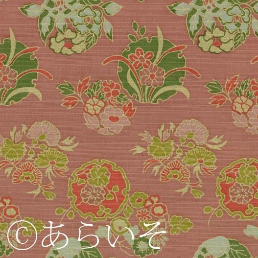 おしゃれ小風呂敷50cm　綿100％　雪輪に草花文　ピンク　弁当箱などに　和柄/名物裂あらいそ