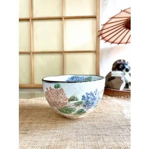 抹茶茶碗　京焼　平安　浅見与し三造　金彩　『色絵　紫陽花』　茶道具　吉峯窯　上品　抹茶　日本茶｜meihouen