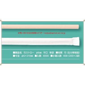 竹ストロー　6mm径　平口　単袋　1ケース（400本×10箱）｜meijiya-store