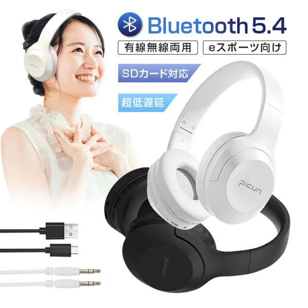 ワイヤレスイヤホン ヘッドホン Bluetooth5.3 ヘッドセット SDカード対応 MP3プレー...