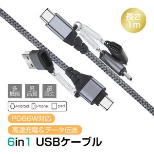 iPhone15ケーブル USB Type-C 充電ケーブル 6in1 長さ1m 変換ケーブル iP...