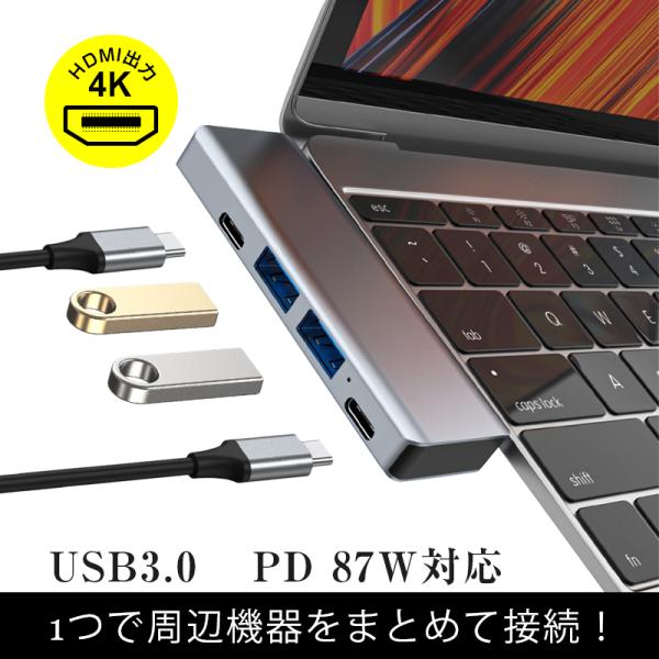 USB C ハブ USB Cドック 5in1 ドッキングステーション 変換アダプター 87W PD充...