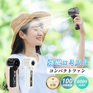 携帯扇風機 ミストファン 100段階風量 保湿 超静音 6000mAh Type-C充電 LED残量表示 軽量160g ストラップ付き 猛暑・熱中症対策 【PL保険加入済み製品・安心】