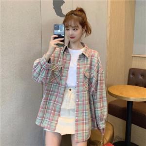 高校生 中学生 ファッション 10代 代 長袖 韓国 おしゃれ トップス レディース スプリング チェックシャツ パステルカラー 4929 4929 メイシンファッションヤフー店 通販 Yahoo ショッピング
