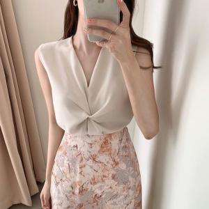 シフォン ノースリーブ vネック ブラウス トップス レディース