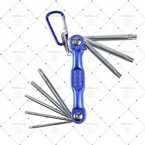 【人気】【8in1】星型ヘックスローブレンチセット T9 T10 T15 T20 T25 T27 T30 T40 いじり止めネジ対応 折りたたみ式 自転車 家庭 車 ;5562;