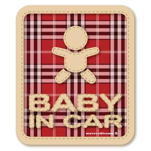 ベビーインカー BABY IN CAR マグネット ステッカー 赤ちゃんが乗ってます（マグネットタイプ/チェック柄BABYレッド）