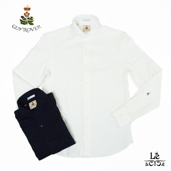 GUYROVER ギローバー シャツ 長袖 コットン 織り柄 地模様 カッタウェイ セミワイドカラー...