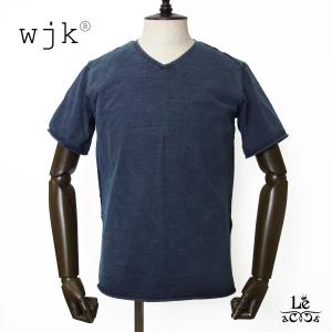 wjk ダブルジェイケイ カットソー Tシャツ Vネック 半袖 wide cut tuck メンズ  インディゴ ネイビー ドメスティック  日本製｜mejiroleacca