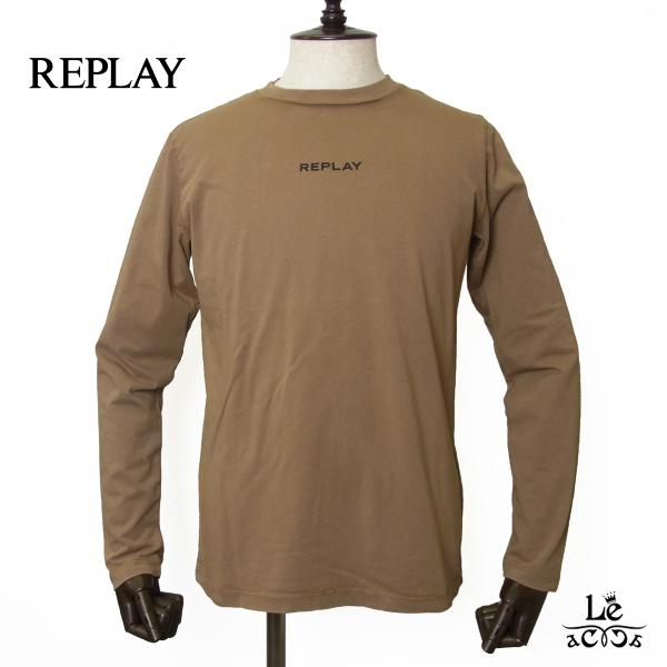 REPLAY リプレイ ロング Tシャツ ロングスリーブ カットソー 長袖 クルーネック ベージュ ...